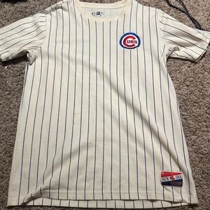 New Era White Tee with Blue Stripes